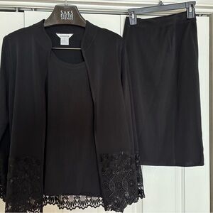 Misook Black Skirt Set with Lace Detail